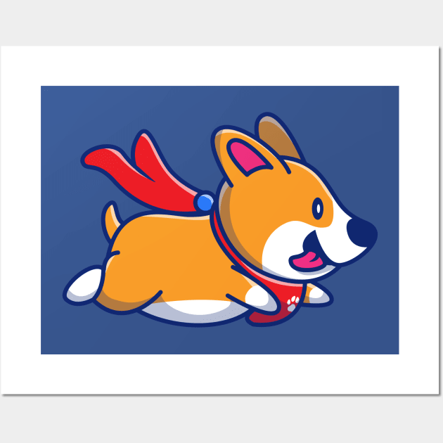 Cute Corgi Flying Cartoon Wall Art by Catalyst Labs